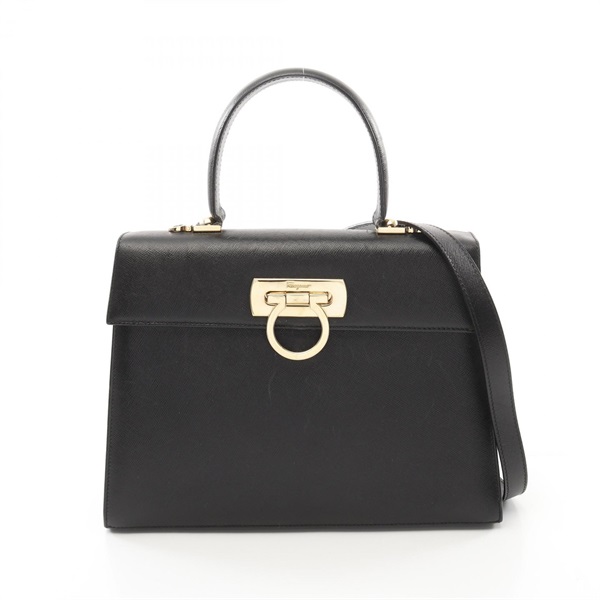 Salvatore Ferragamo Gancini 2way shoulder Handbag 21 2181 leather Black Used GHW