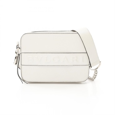 BVLGARI Pearl shell leather embossed logo Shoulder Bag White Used crossbody