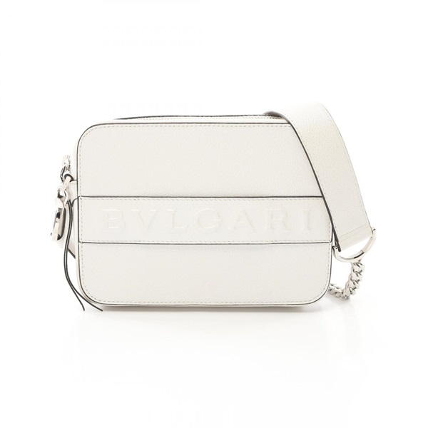 BVLGARI Pearl shell leather embossed logo Shoulder Bag White Used crossbody