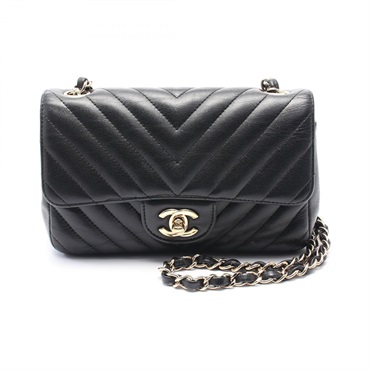 CHANEL Chevron V-Stitch Mini Shoulder Bag A01163 Lamb leather Black Used GHW CC