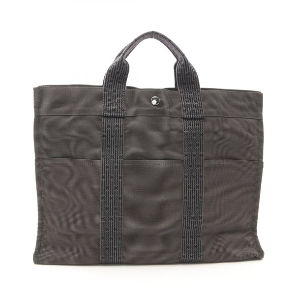 HERMES Herline MM Hand Tote Bag Nylon canvas Gray Used unisex SHW
