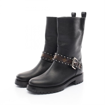 LOUIS VUITTON Monogram boots leather coated canvas Black Brown Used Women #35
