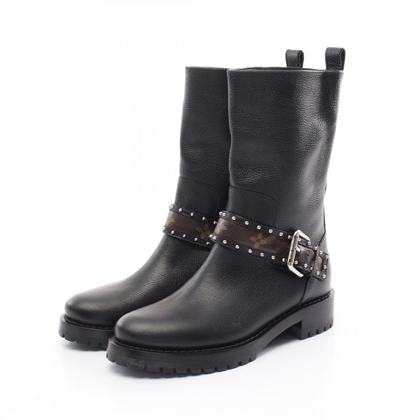 LOUIS VUITTON Monogram boots leather coated canvas Black Brown Used Women #35