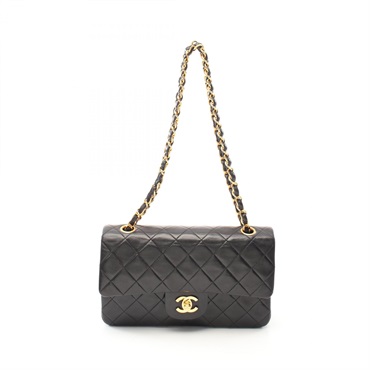 CHANEL Matelasse W flap Shoulder Bag A01113 Lamb leather Black Used Women GHW CC