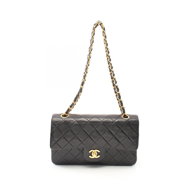 CHANEL Matelasse W flap Shoulder Bag A01113 Lamb leather Black Used Women GHW CC