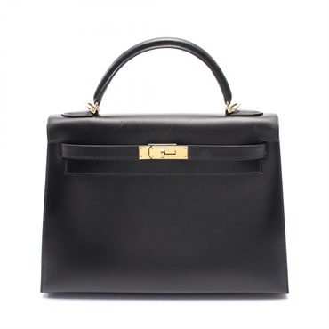 HERMES Kelly 32 2way shoulder Hand bag Outside stitched F Box calf BK Used GHW