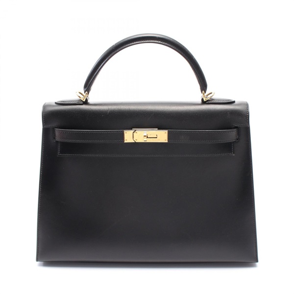 HERMES Kelly 32 2way shoulder Hand bag Outside stitched F Box calf BK Used GHW