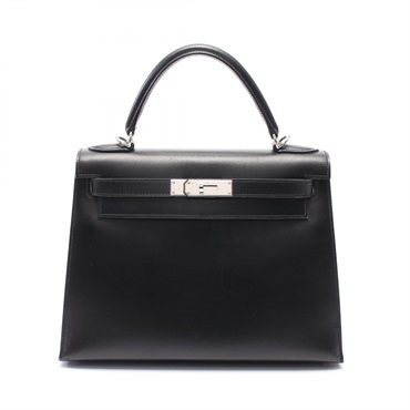 HERMES Kelly 28 2way Hand shoulder bag Outside stitched Box calf Black Used SHW