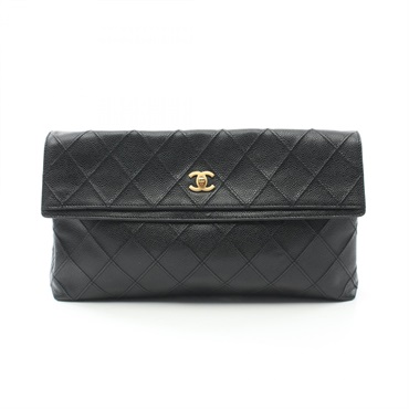 CHANEL Matelasse business clutch bag purse leather Black Used GHW