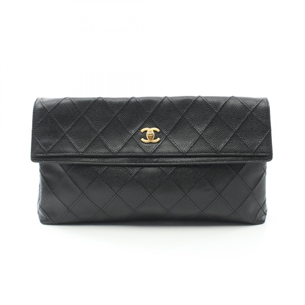 CHANEL Matelasse business clutch bag purse leather Black Used GHW