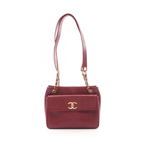 CHANEL COCO Mark CHain shoulder Tote Bag Grained calfskin Bordeaux Used Women CC