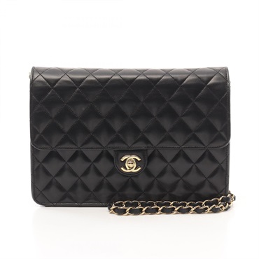 CHANEL Matelasse single flap Shoulder Bag Lamb leather Black Used Women GHW CC