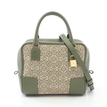 LOEWE Amazona 19 2way Handbag A039N10X02 canvas leather Green Beige Used women