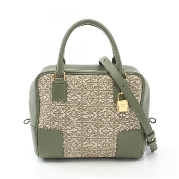 LOEWE Amazona 19 2way Handbag A039N10X02 canvas leather Green Beige Used women