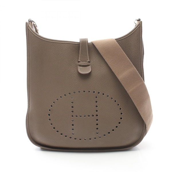 HERMES Evelyne 3 Trois GM Shoulder Bag Clemence leather Etoupe Grey Used SHW