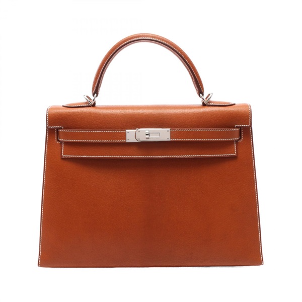 HERMES Kelly 32 2way Shoulder Handbag Pig leather Brown Gold Used Women F SHW