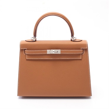 HERMES Kelly 25 Hand bag W Outside stitched Epsom Epsom Brown Gold Used SHW