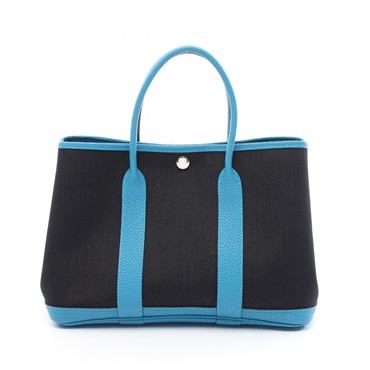 HERMES Garden party TPM Tote Bag Toile Military Negonda leather Black Blue used