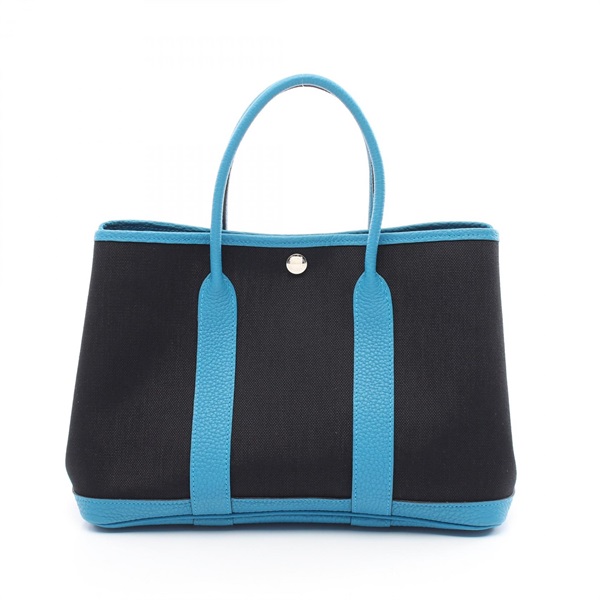 HERMES Garden party TPM Tote Bag Toile Military Negonda leather Black Blue used