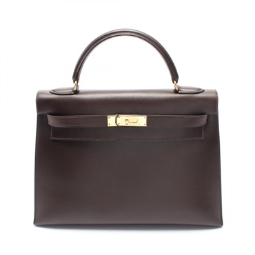 HERMES Kelly 32 Hand bag A Outside stitched Box calf leather Havane Used GHW