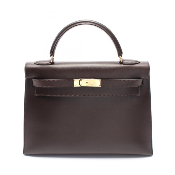 HERMES Kelly 32 Hand bag A Outside stitched Box calf leather Havane Used GHW