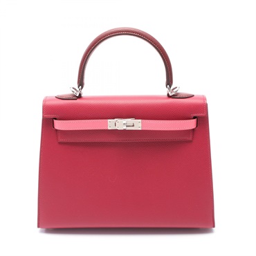 HERMES Kelly 25 tricolor Hand bag W Epsom Ruby Rouge H Rose azalee Used SHW