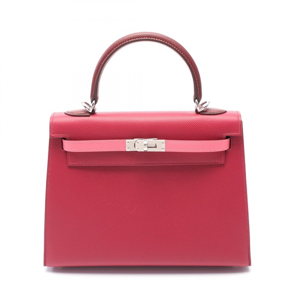 HERMES Kelly 25 tricolor Hand bag W Epsom Ruby Rouge H Rose azalee Used SHW