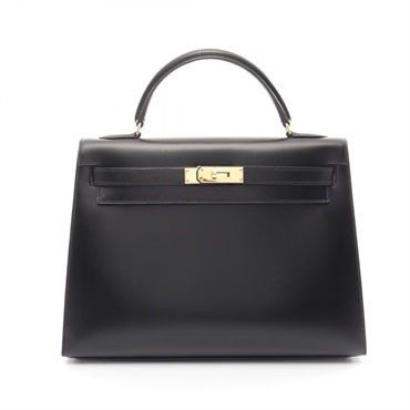 HERMES Kelly 32 2way Handbag Box calf leather Black Used Women A GHW