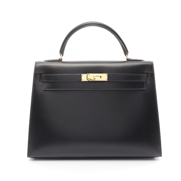 HERMES Kelly 32 2way Handbag Box calf leather Black Used Women A GHW
