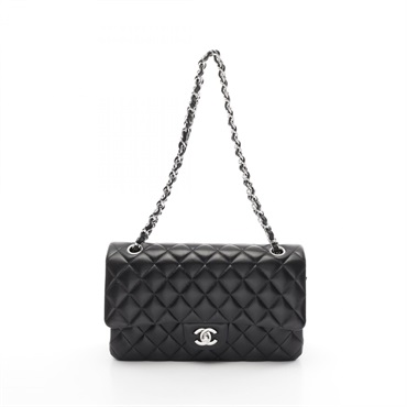 CHANEL Matelasse W flap Chain Shoulder Bag A01112 leather Black Used Women SHW