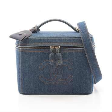 CHANEL COCO Mark 2way Shoulder Handbag denim Navy Used Women CC GHW crossbody