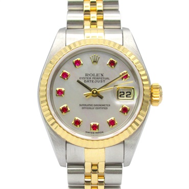 ROLEX Datejust 10P Ruby K Wrist Watch 79173NGR Auto 18KYG Gold SS Used Women
