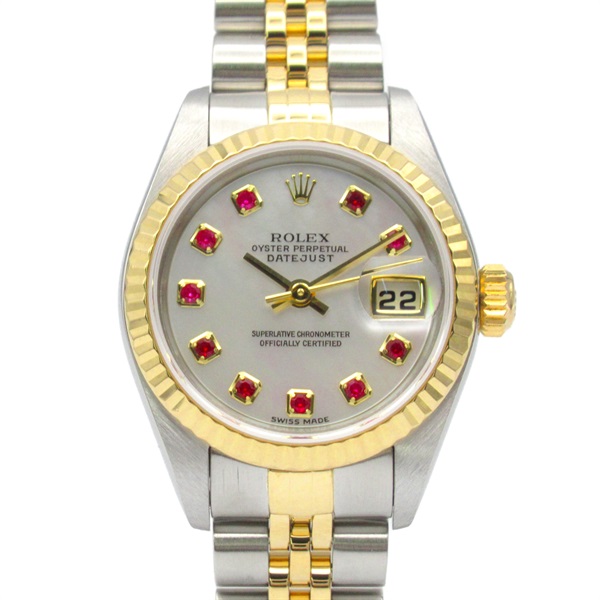 ROLEX Datejust 10P Ruby K Wrist Watch 79173NGR Auto 18KYG Gold SS Used Women