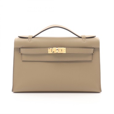 HERMES Pochette Kelly Mini Handbag 049417CC Swift leather Beige Marfa Used W GHW