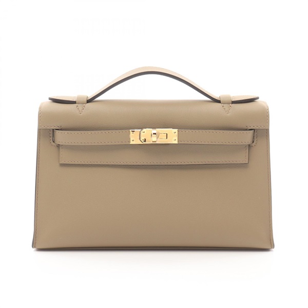 HERMES Pochette Kelly Mini Handbag 049417CC Swift leather Beige Marfa Used W GHW