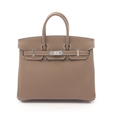 HERMES Birkin 25 Handbag 041344CK Togo leather Brown Etoupe Grey Used B SHW