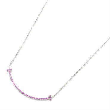 TIFFANY＆CO T Smile Small Necklace Pink Sapphire 18KWG White Gold Used women