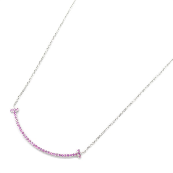 TIFFANY＆CO T Smile Small Necklace Pink Sapphire 18KWG White Gold Used women