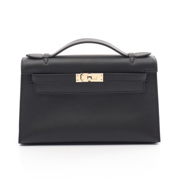 HERMES Pochette Kelly Mini Handbag Swift leather Black Used Women W GHW