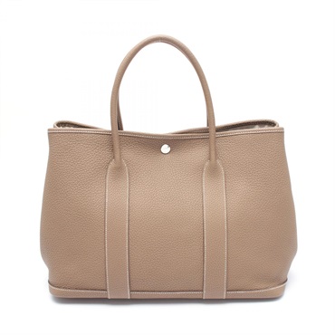 HERMES Garden party PM Tote Bag Negonda leather Beige Etoupe Grey Used C SHW