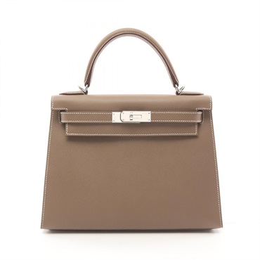 HERMES Kelly 28 2way Handbag 042319CK Epsom leather Brown Etoupe Grey Used Y SHW