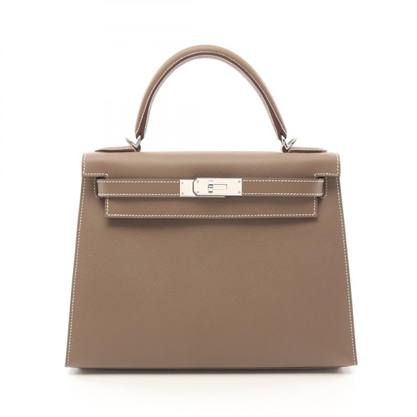 HERMES Kelly 28 2way Handbag 042319CK Epsom leather Brown Etoupe Grey Used Y SHW