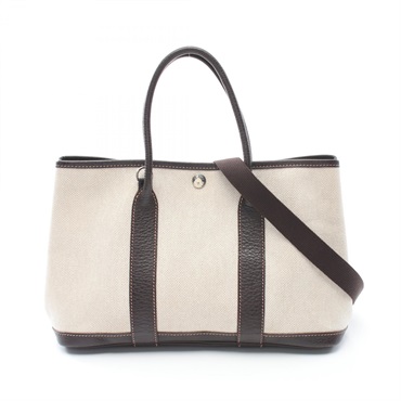 HERMES Garden party TPM 2way Tote Bag Buffalo leather canvas Toile H Beige Used