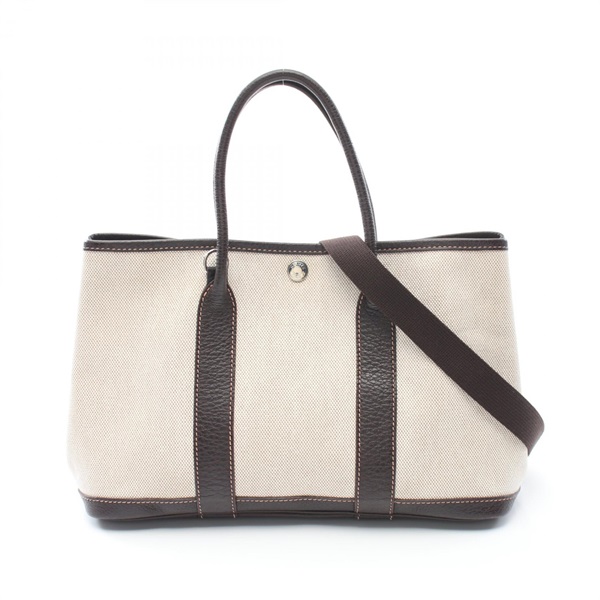 HERMES Garden party TPM 2way Tote Bag Buffalo leather canvas Toile H Beige Used