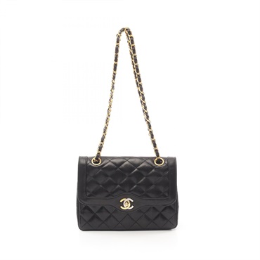 CHANEL Matelasse Chain Shoulder Bag Lamb skin sheep leather Black Used Women GHW