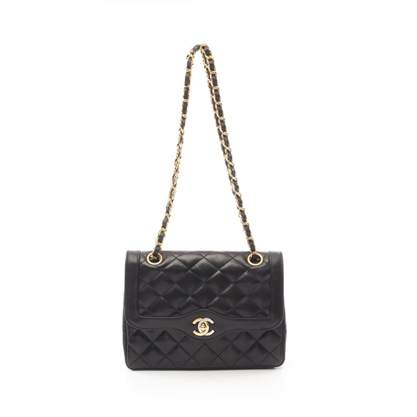 CHANEL Matelasse Chain Shoulder Bag Lamb skin sheep leather Black Used Women GHW
