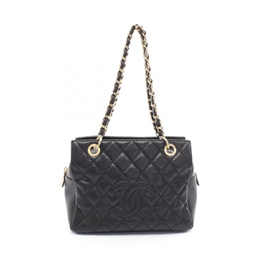 CHANEL Matelasse chain Shoulder tote Bag leather Black Used GHW