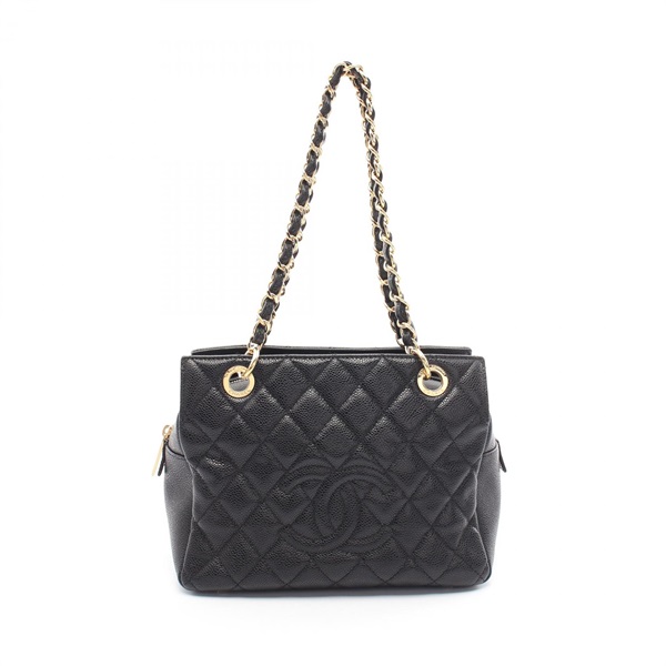 CHANEL Matelasse chain Shoulder tote Bag leather Black Used GHW