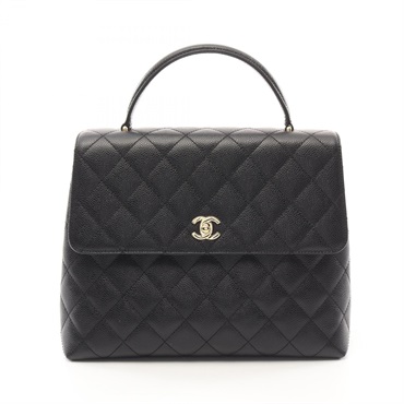 CHANEL Matelasse Handbag A12397 leather Grained calfskin Black Used Women GHW CC