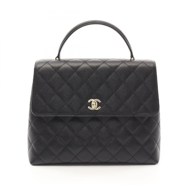 CHANEL Matelasse Handbag A12397 leather Grained calfskin Black Used Women GHW CC